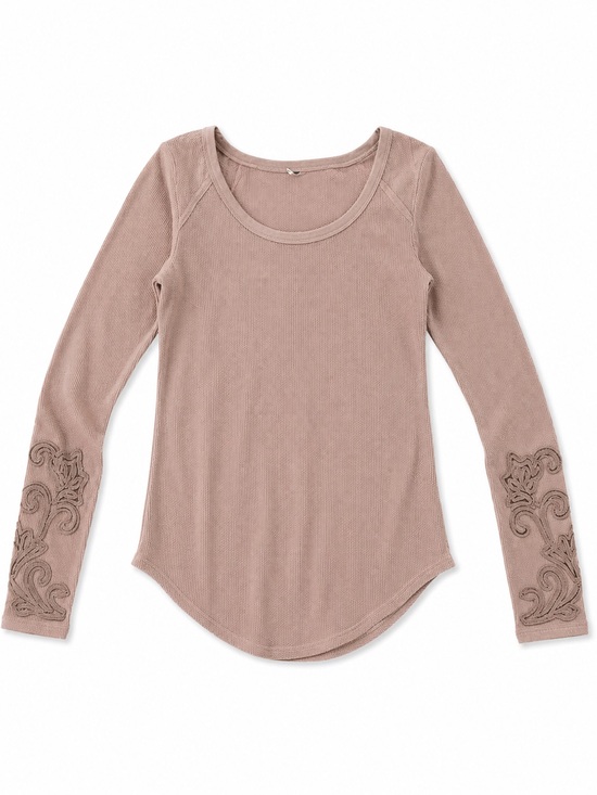 Free People Tops - Free people size mediumLong Sleeve Scoop Neck waffle knit Top Embroidered sleeve